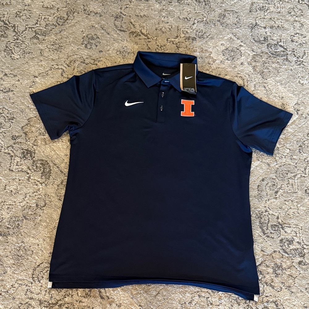 Nike Men's Illinois Fighting Illini  the Dark Blue Polo with Orange Logo